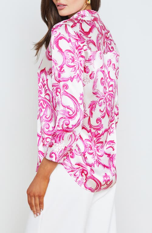 Shop L Agence L'agence Dani Silk Button-up Shirt In White/pink Mediterranean Tile