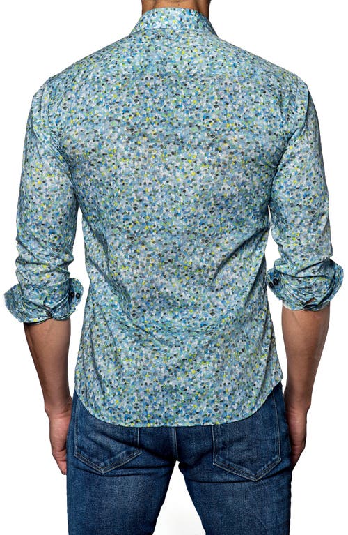 Shop Jared Lang Speckle Print Sport Shirt In Blue/green Monet