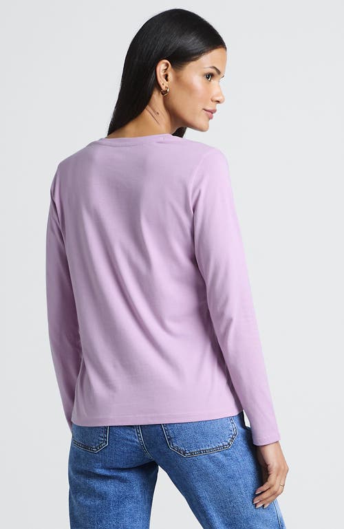 Shop Lands' End Relaxed Supima Cotton Long Sleeve V-neck T-shirt In Pink Amethyst