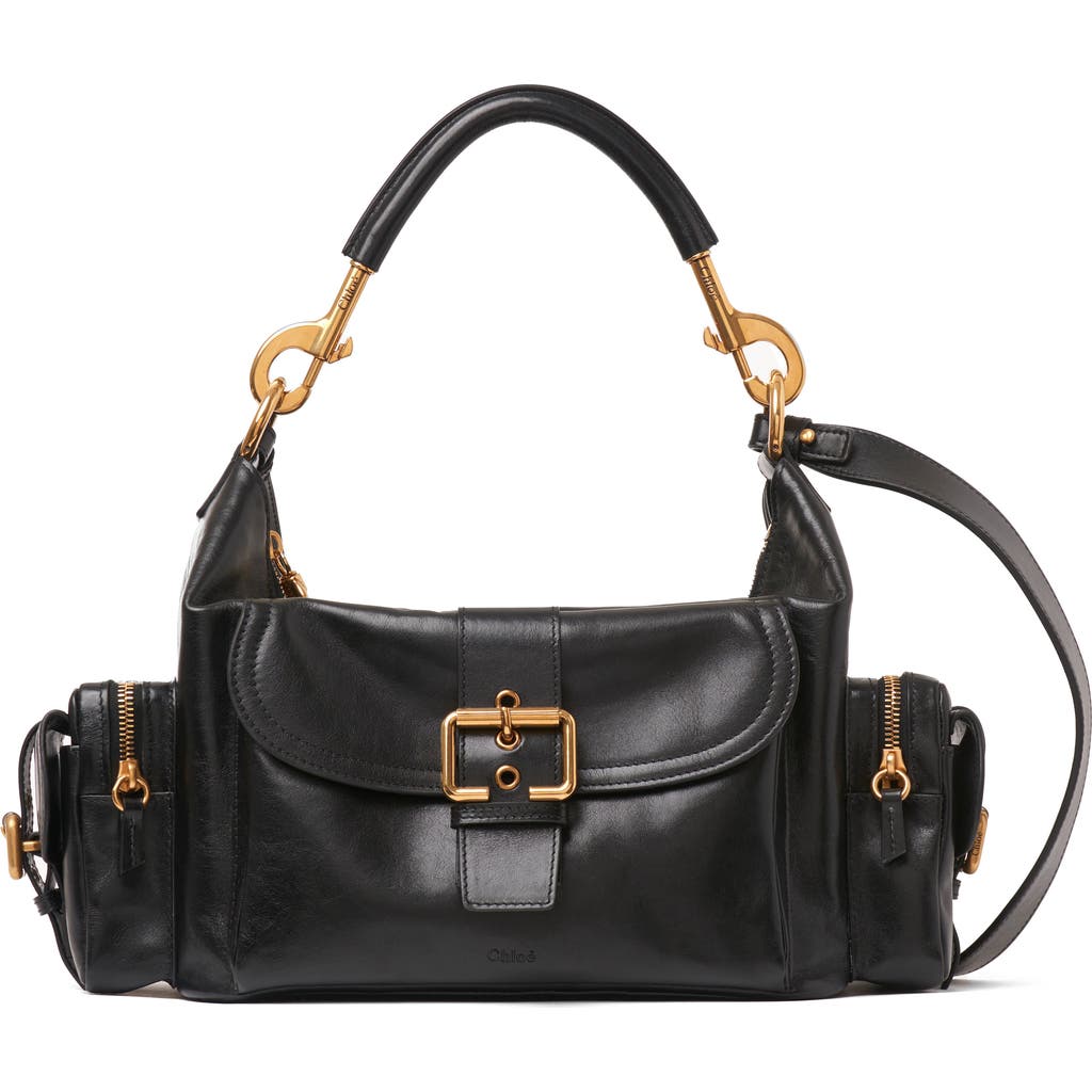 Chloé Camera Bag Medium In Natural Shiny Calfskin In Black
