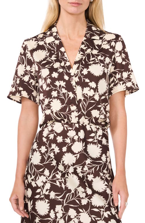 Shop Halogenr Halogen(r) Short Sleeve Button-up Camp Shirt In Black Coffee Bean Floral