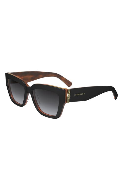 Shop Longchamp 53mm Gradient Modified Rectangular Sunglasses In Black/havana