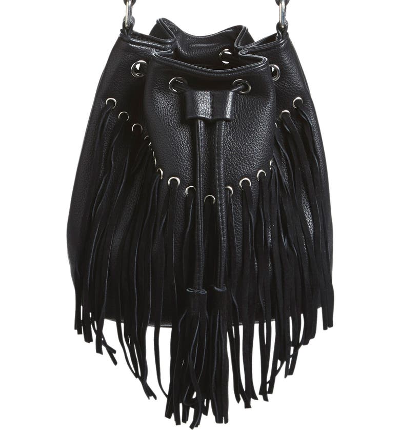 Fringe Faux Leather Bucket Bag
