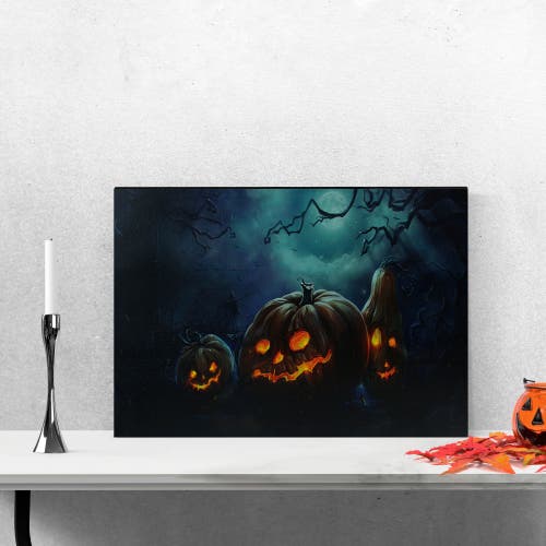 Northlight Led Lighted Spooky Halloween Jack-o-lanterns Canvas Wall Art In Orange