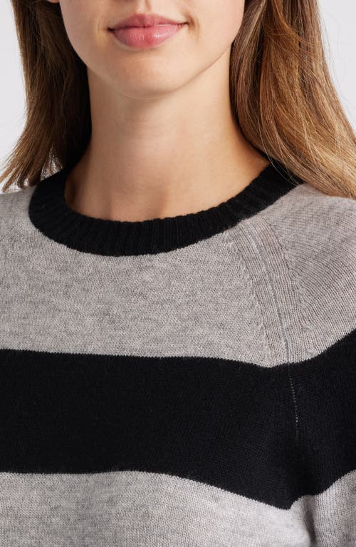 Shop Griffen Stripe Wool & Cashmere Crewneck Sweater In Black/light Grey