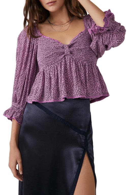 Free People Brittnee Print Smocked Peplum Top in Lavender Combo at Nordstrom, Size Small