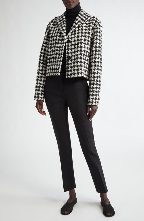 Shop Lafayette 148 New York Houndstooth Check Crop Wool Blend Jacket In Black Multi