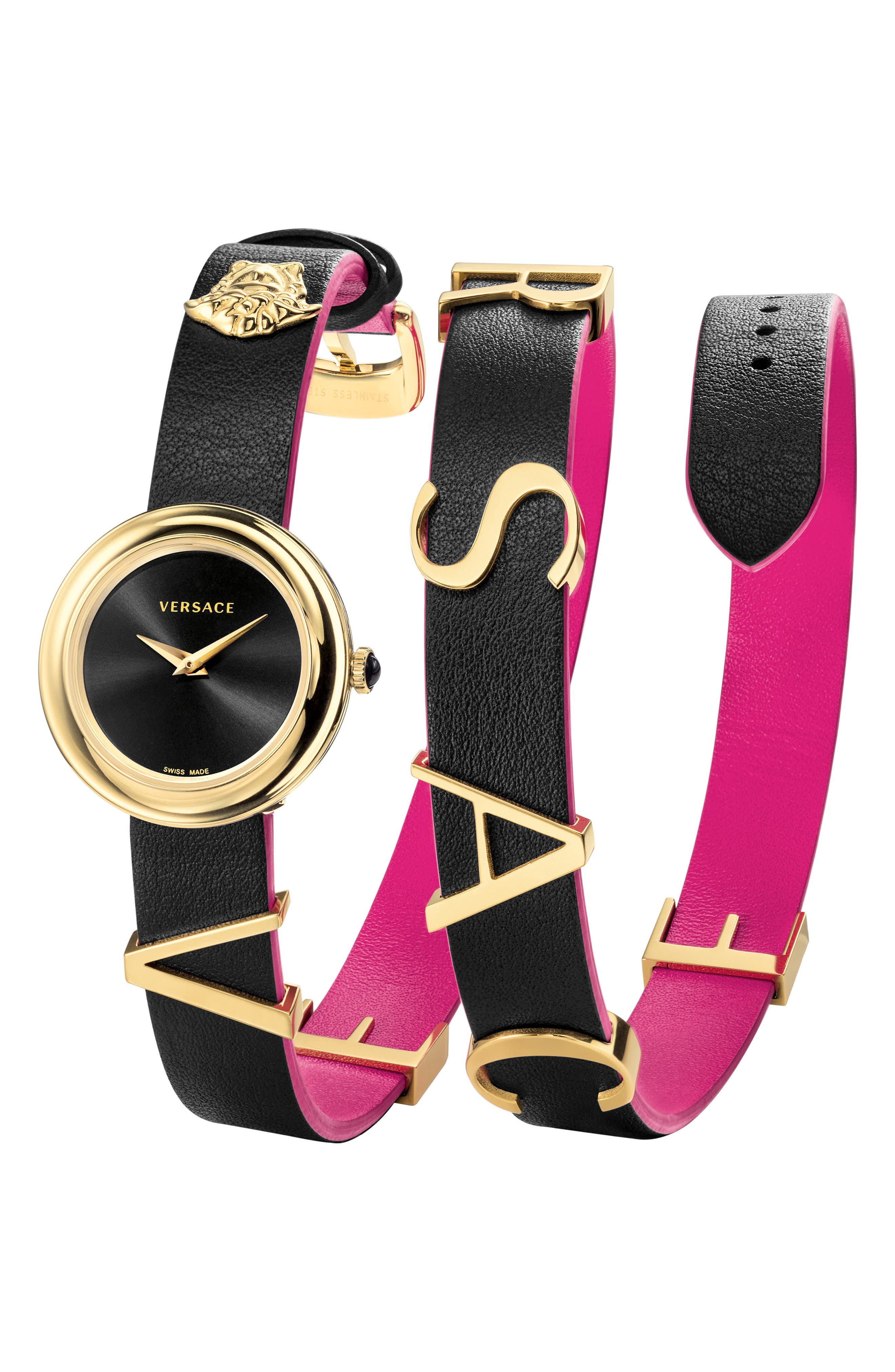 versace watch leather strap