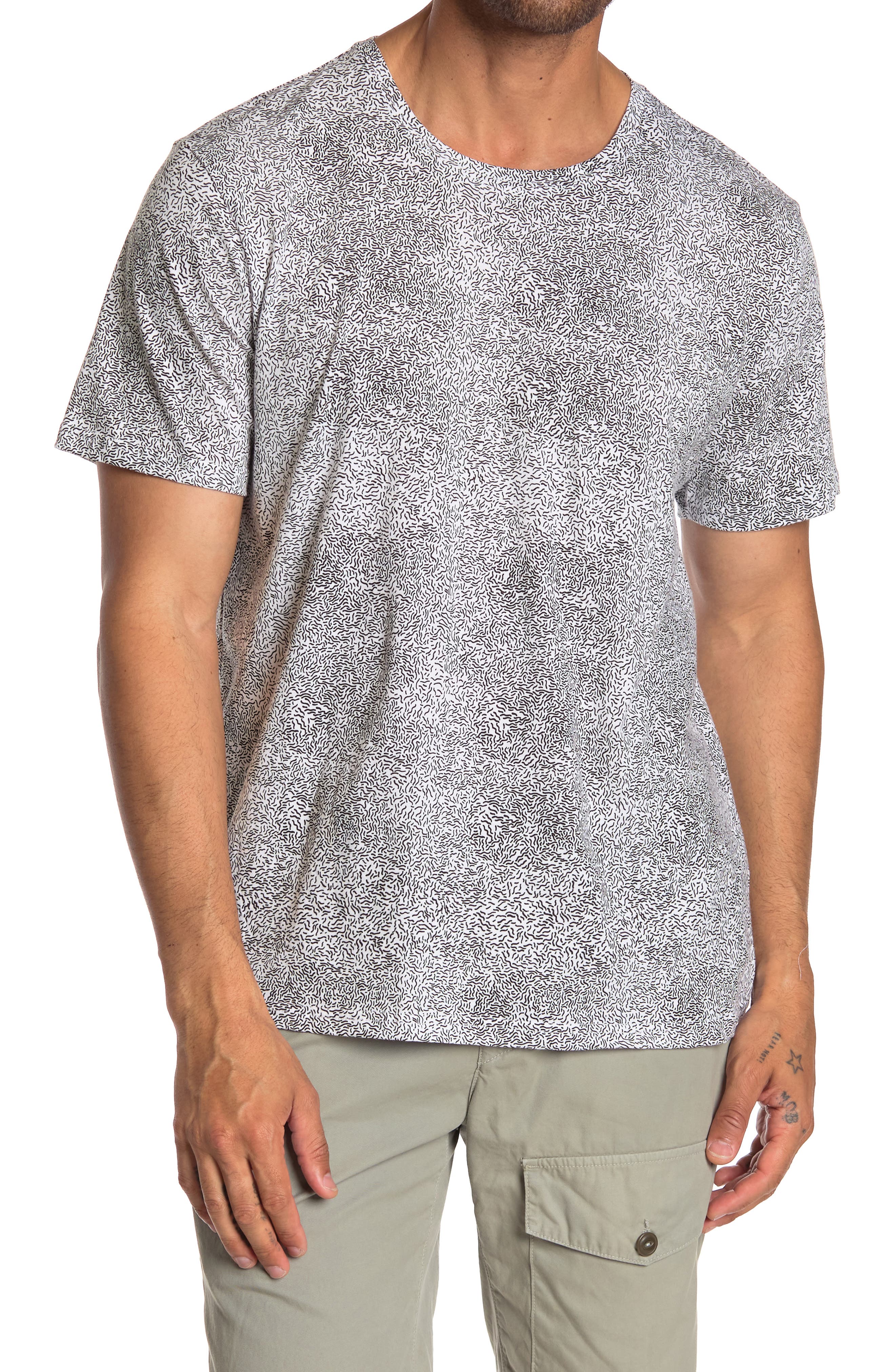 Abound Printed Crew Neck Short Sleeve Shirt In White Black Abstract