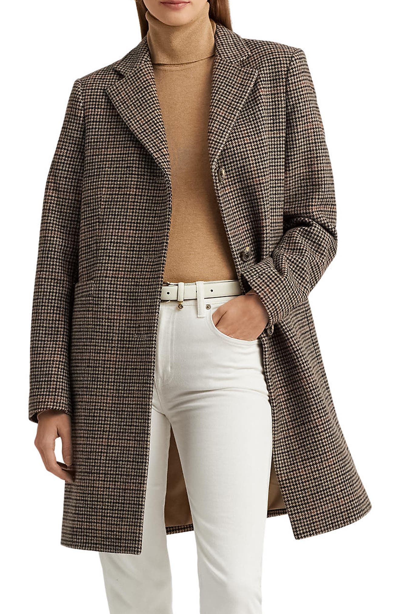 Lauren Ralph Lauren Houndstooth Check Wool Blend Coat | Nordstrom