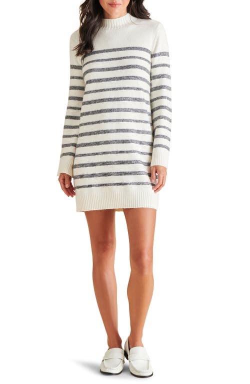 Shop Steve Madden Kallie Stripe Long Sleeve Mini Sweater Dress In Black/white