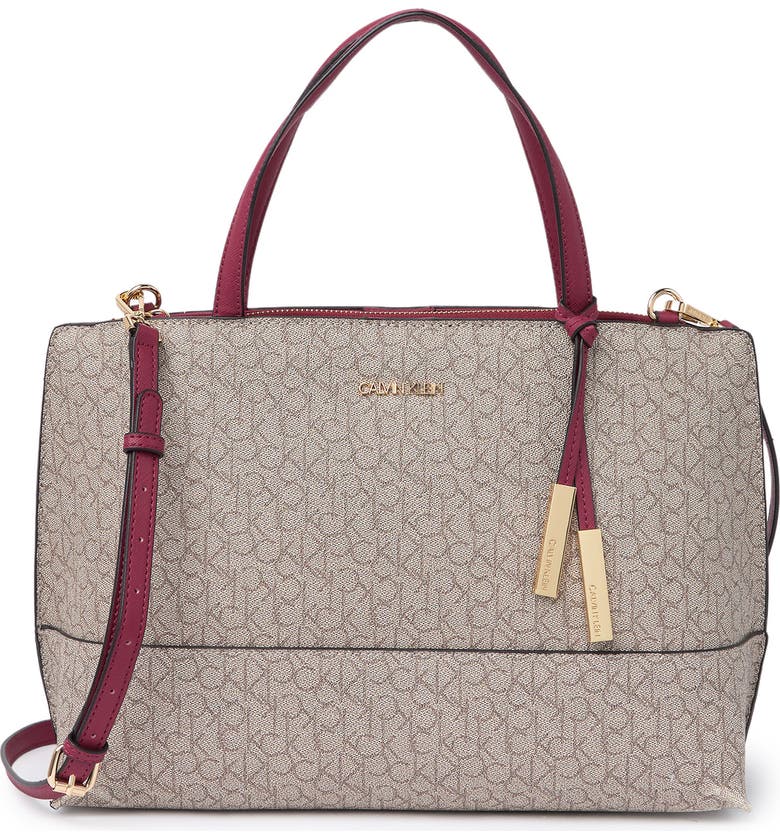 CALVIN KLEIN Signature Satchel, Main, color, ALMOND MUL