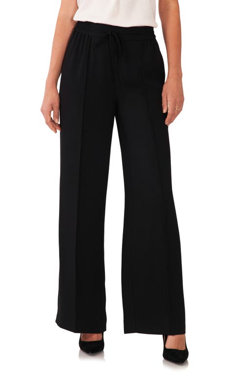 Vince Camuto Pleated Satin Wide Leg Pants in Rich Black