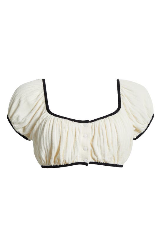 Shop Montce Bandita Bikini Top In Cream Terry Rib Black Binded