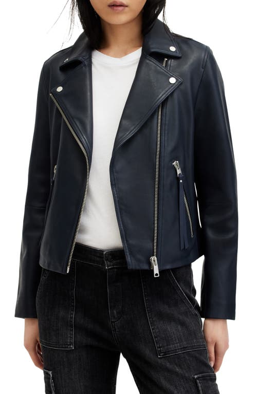 Shop Allsaints Dalby Leather Biker Jacket In Midnight Blue