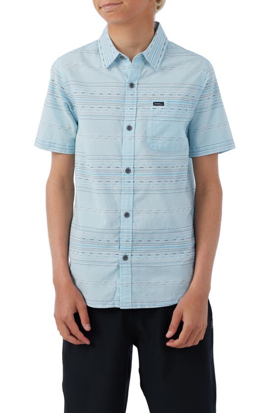 O'neill Kids' Seafaring Stripe Short Sleeve Button-up Shirt In Blue