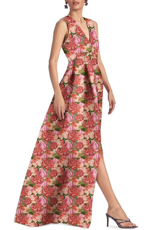 Shop Sachin & Babi Brooke Floral Sleeveless Mikado Gown In Mazzolino Rosa