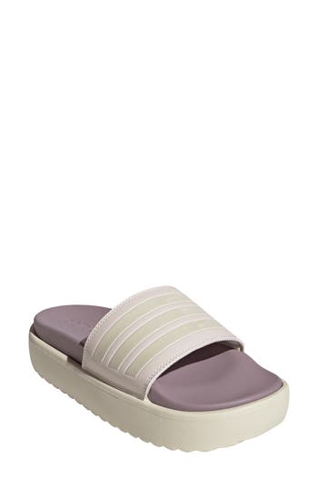 Shop Adidas Originals Adidas Adilette Platform Sandal In Ivory/purple