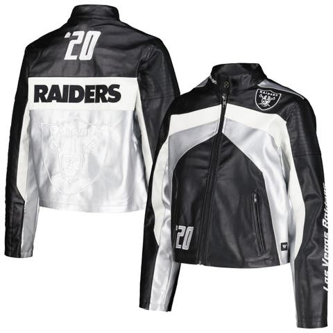 Women's The Wild Collective  Black Las Vegas Raiders Faux Leather Full-Zip Racing Jacket