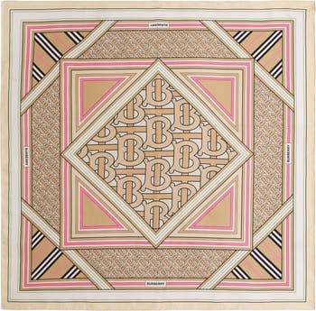 Burberry Monogram Print Silk Square Scarf In Brown