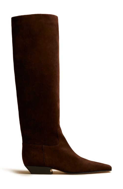 Shop Khaite Marfa Suede Knee High Boot In Coffee