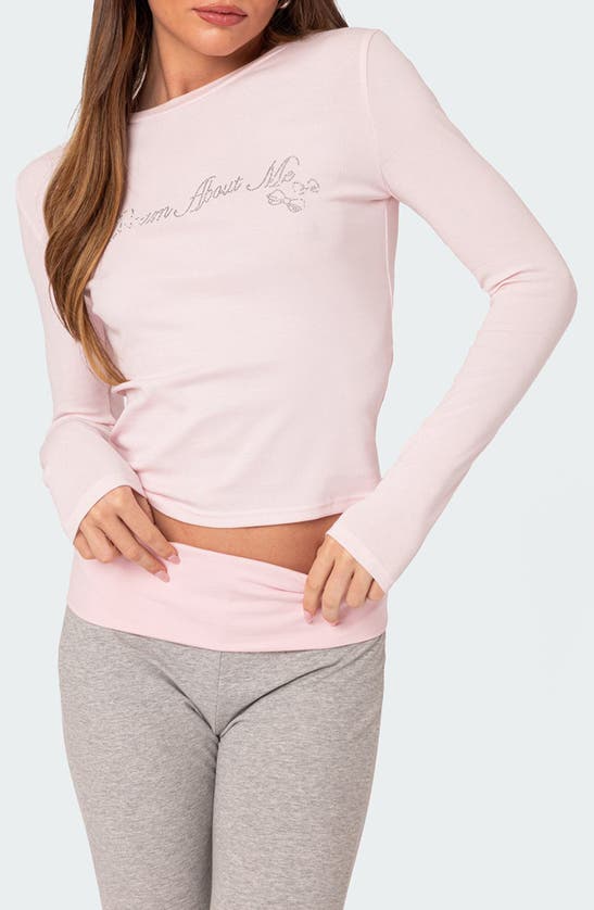 Shop Edikted Dream About Me Embellished Long Sleeve Top In Light-pink