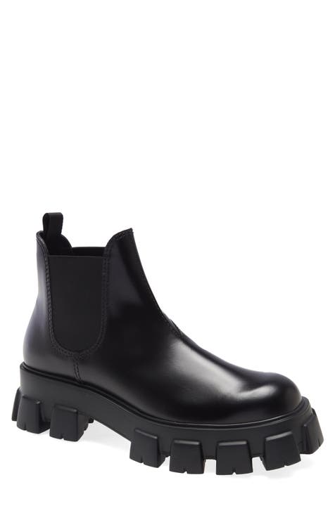 $1499 Prada Men's Black Tronchetti Studded Chelsea Boot Shoes
