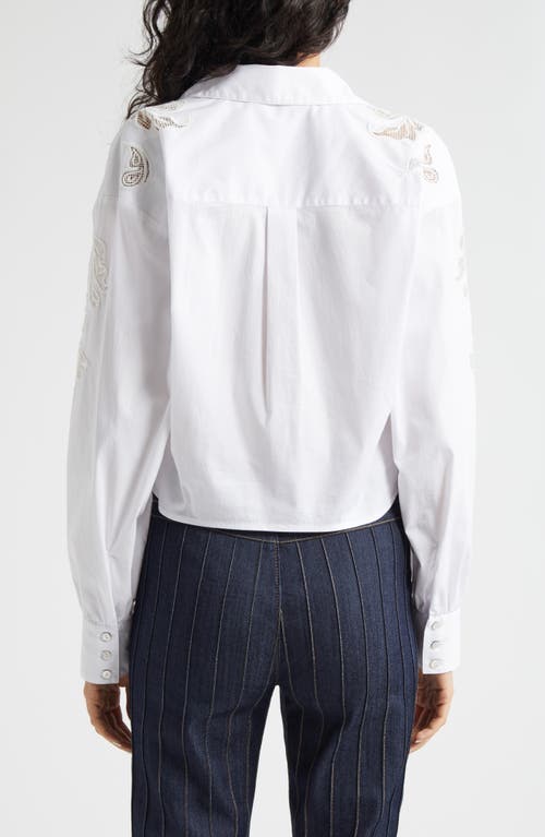 Shop Cinq À Sept Marianna Mesh Embroidered Button-up Shirt In White