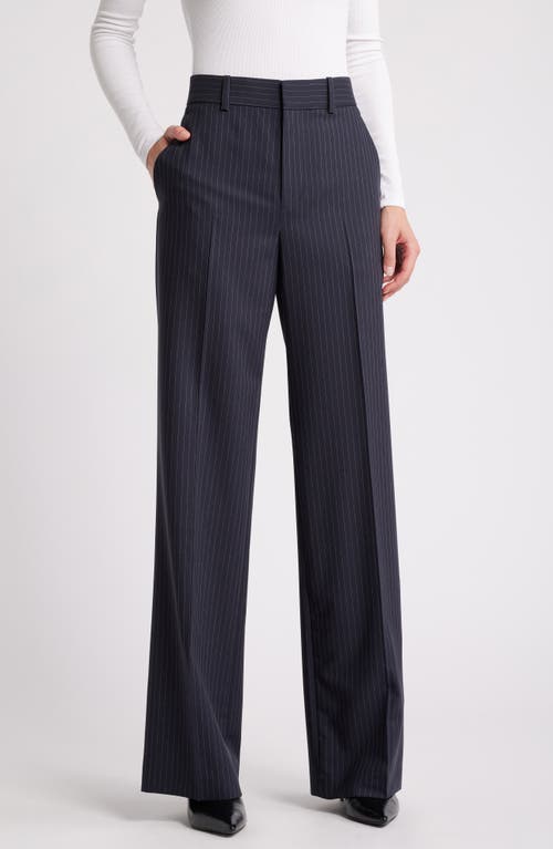 Shop Frame Pinstripe Straight Leg Pants In Navy Multi