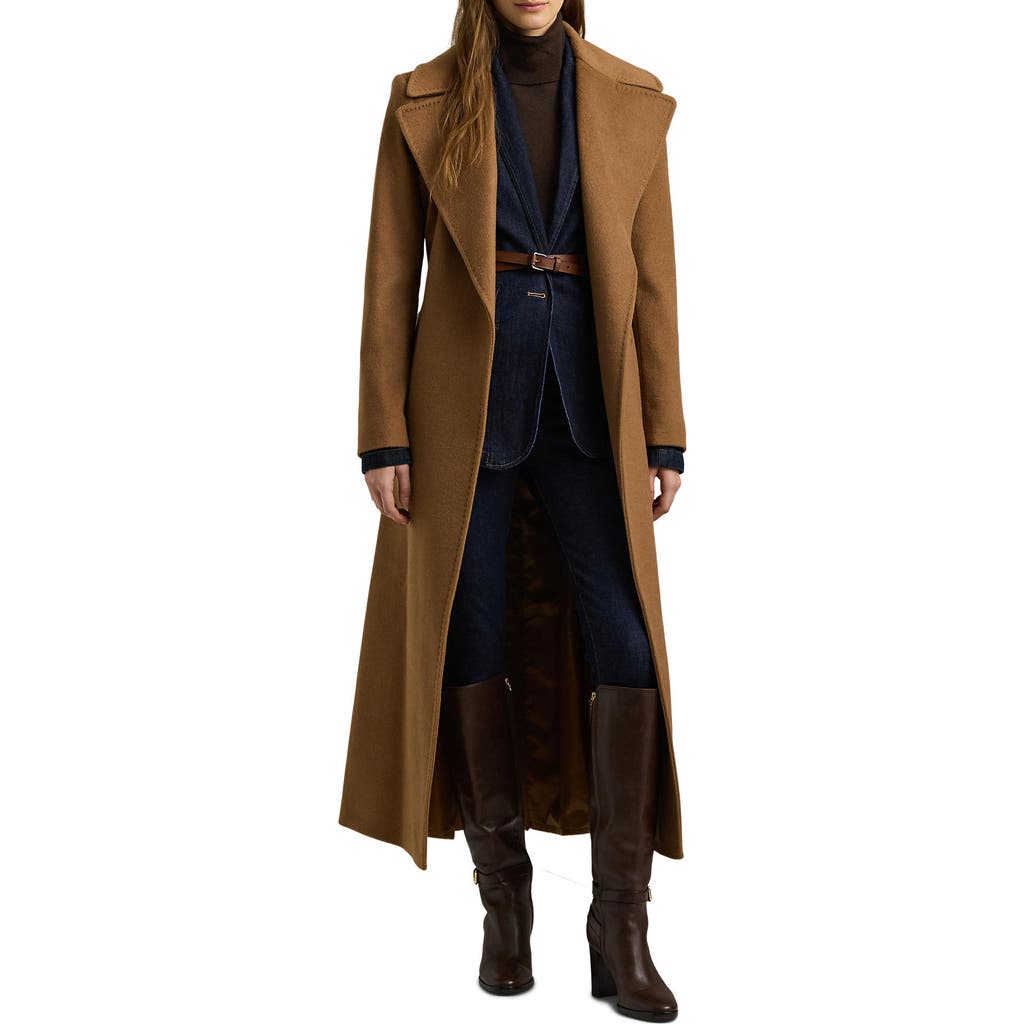 Ralph Lauren Lauren Belted Wool Blend Wrap Coat In New Vicuna