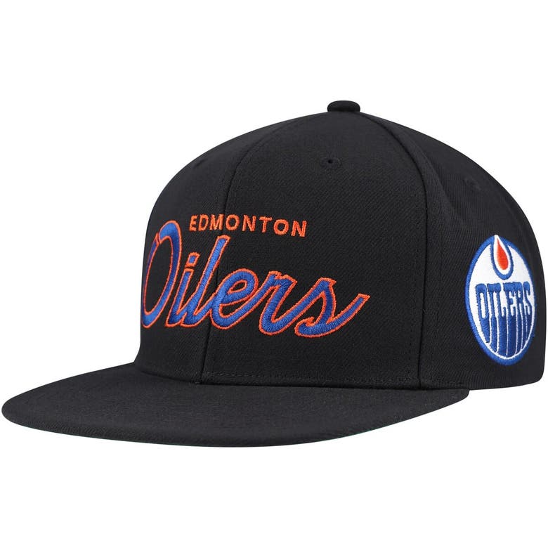 Mitchell & Ness Men's  Black Edmonton Oilers Core Team Script 2.0 Snapback Hat In Black