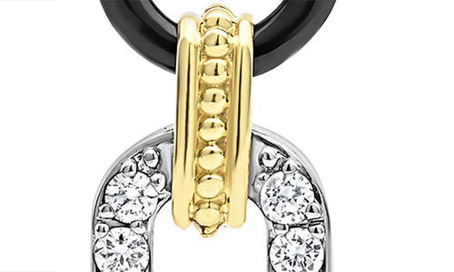Lagos 18k Gold Signature Caviar Diamond & Black Ceramic Link Drop Earrings In Black