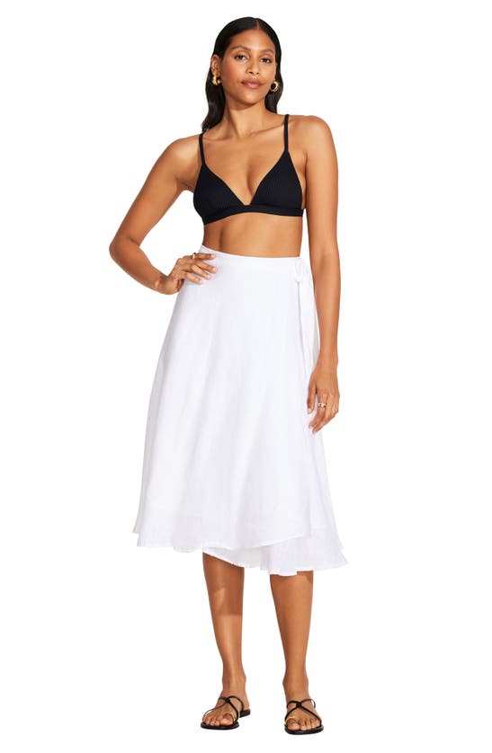 Shop Vitamin A ® Lana Linen Cover-up Wrap Midi Skirt In White Eco Linen
