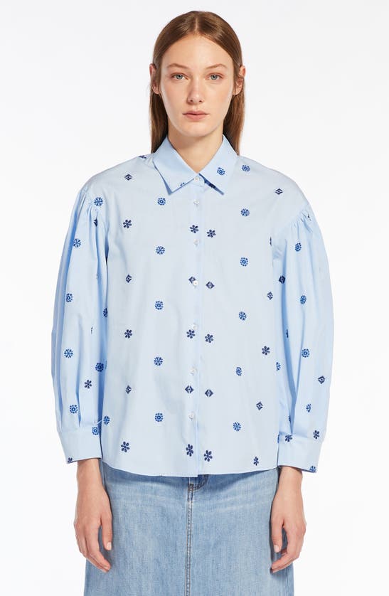 Shop Max Mara Villar Embroidered Poplin Shirt In Light Blue