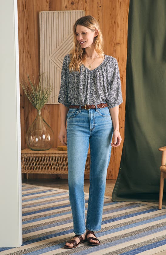 Shop Faherty Amira Floral Print Top In Navy Ditsy