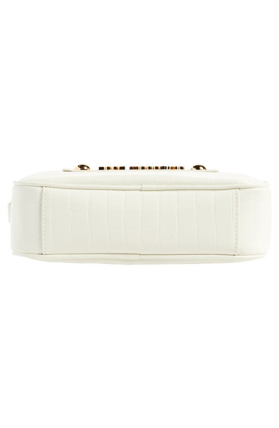 Shop Love Moschino Croc Embossed Faux Leather Crossbody Bag In Offwhite