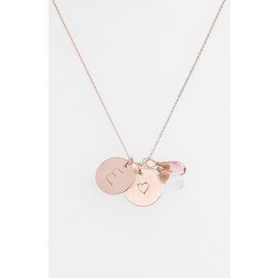 Nashelle 14K-Gold Fill Heart Disc, Moonstone & Pink Quartz Initial Necklace