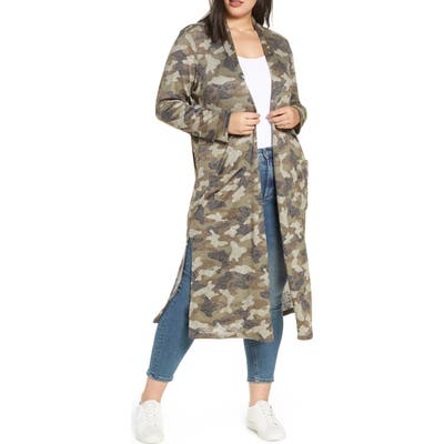 Plus Size Bobeau Ribbed Long Cardigan, Green