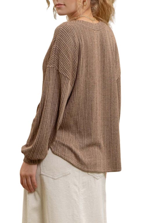 Blu Pepper Long Sleeve Half Button Top In Brown