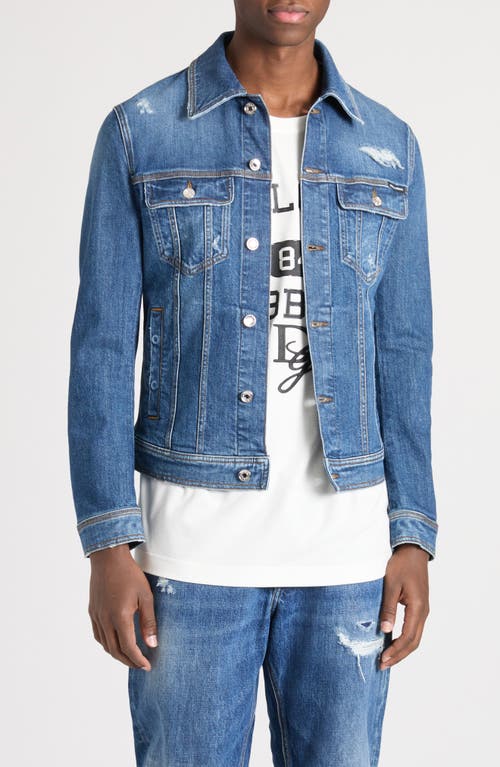 Dolce & Gabbana Blue Jacket With Classic Collar And Rips In Denim Stretch Man In S9001 Variante Abbinata