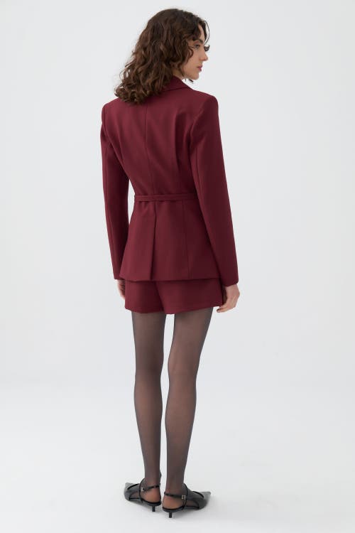 Shop Nocturne Belted Blazer Jacket In Burgundy