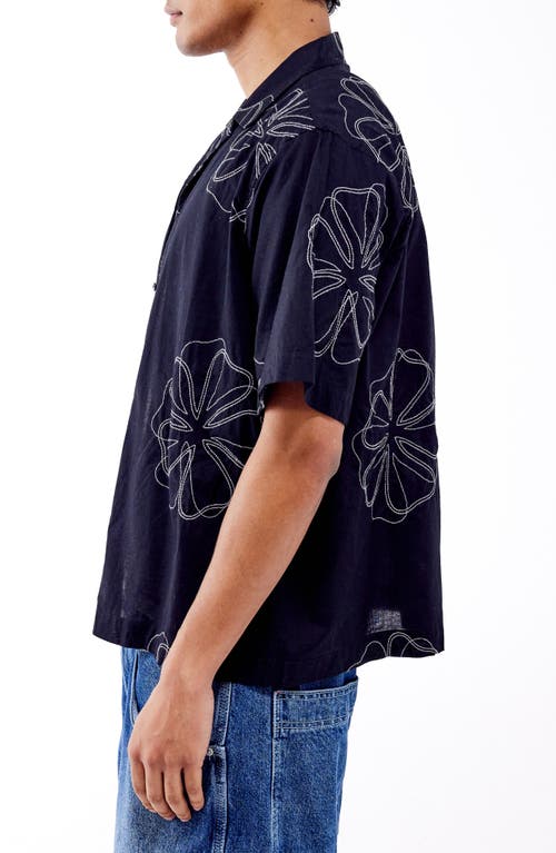 Shop Bdg Urban Outfitters Stitch Floral Cotton Camp Shirt In Black