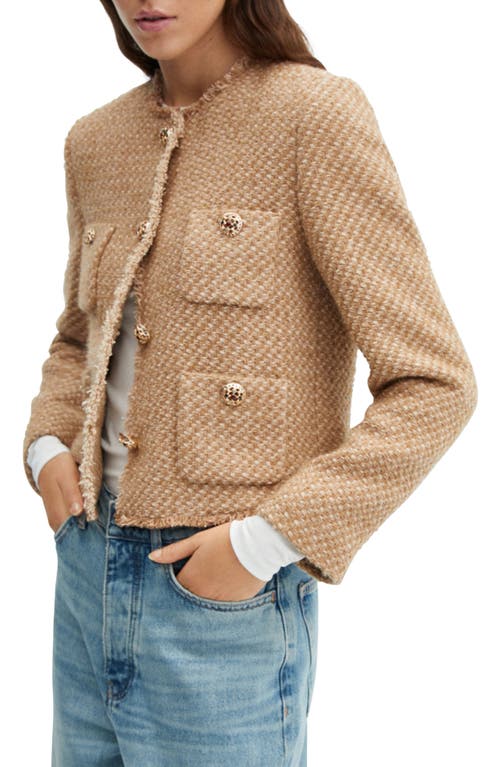 Embellished Button Tweed Jacket in Beige