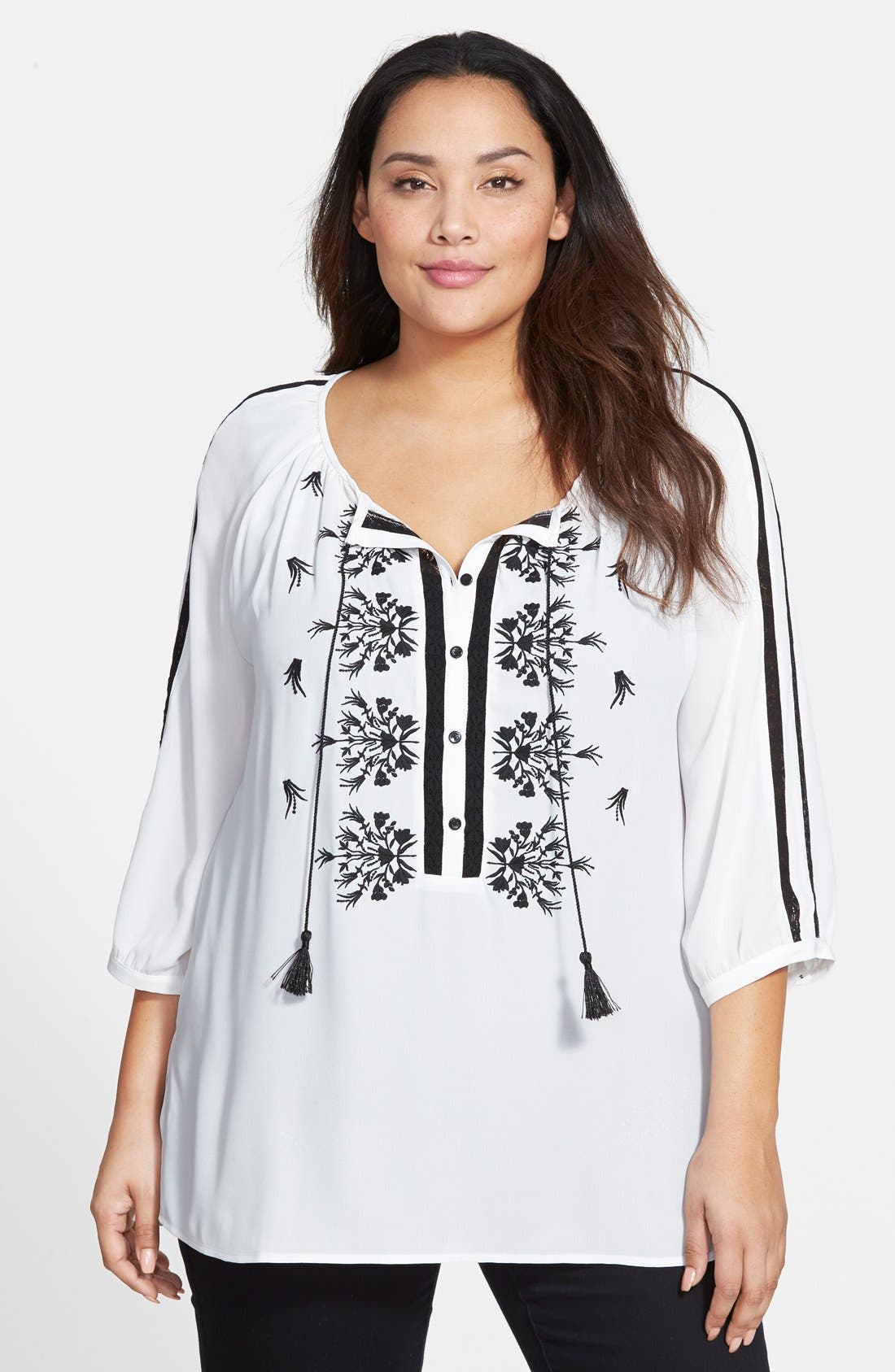 Sejour Embroidered Peasant Blouse (Plus Size) Nordstrom
