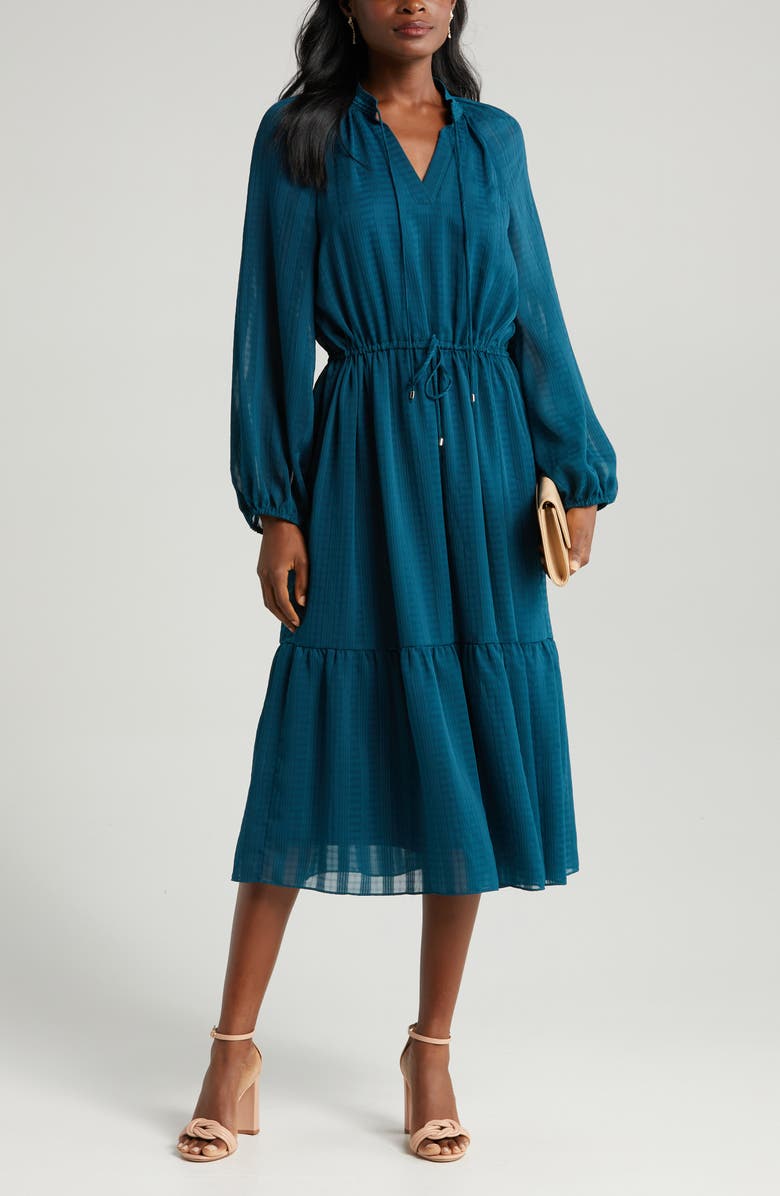 Julia Jordan Mandarine Long Sleeve Tiered Midi Dress, Main, color,