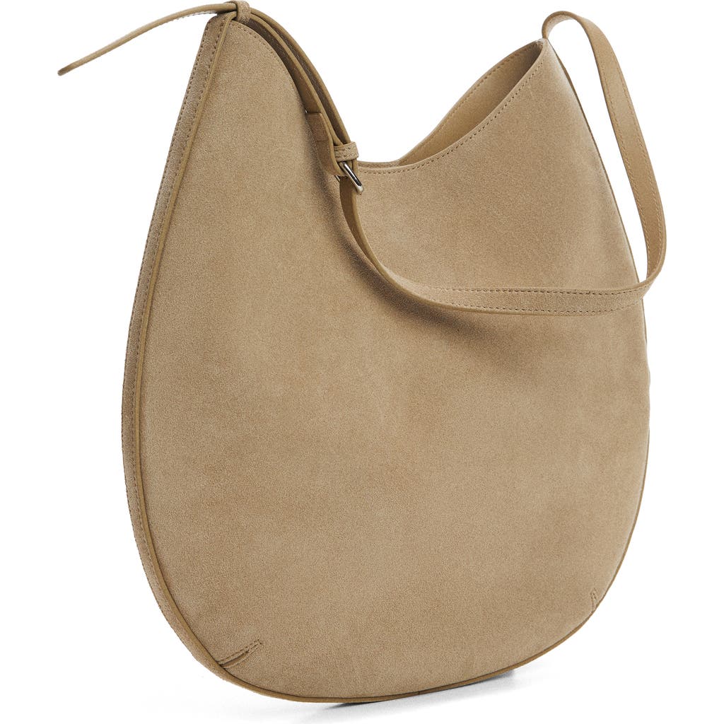 Mango Suede Shoulder Bag In Light Beige