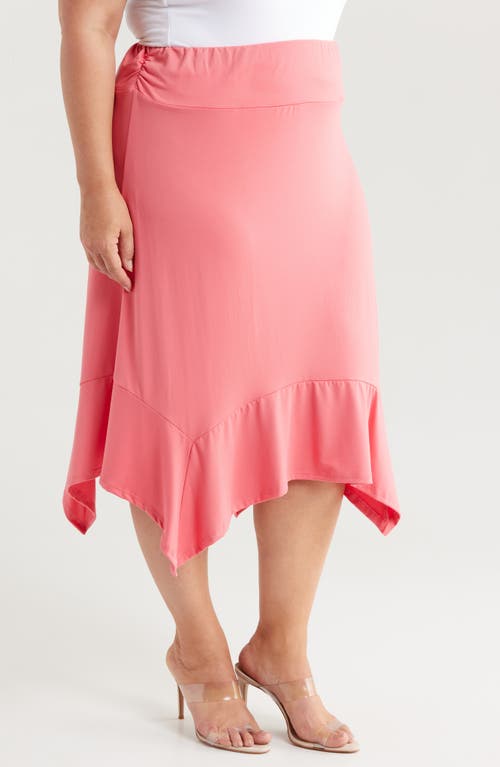 Shop 24seven Comfort Apparel Handkerchief Hem Jersey Midi Skirt In Coral