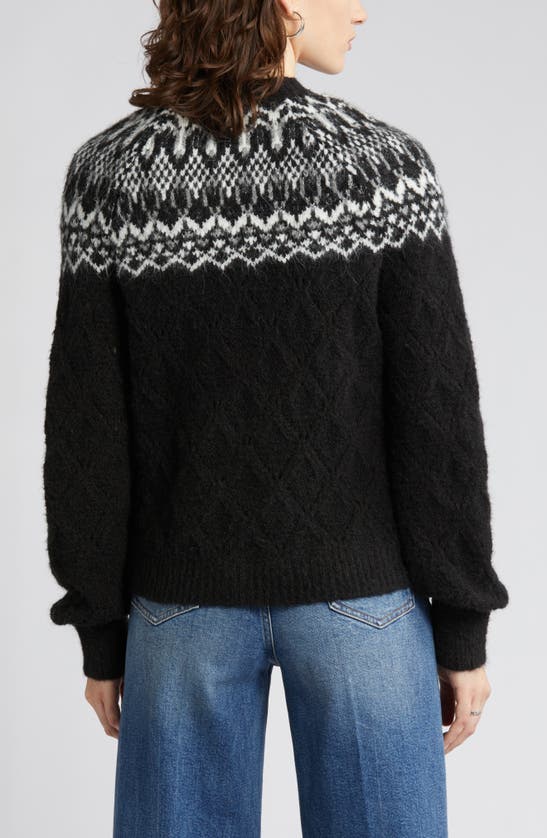 Wit & Wisdom Fair Isle Pointelle Sweater In Black/ Off White