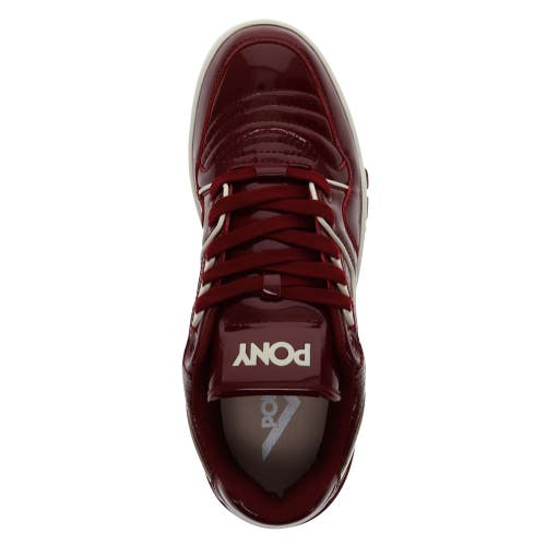 Pony Mens M100 Low Patent Genuine Leather Premium Lace Up Athletic Sneaker Shoe In Burgundy/off White