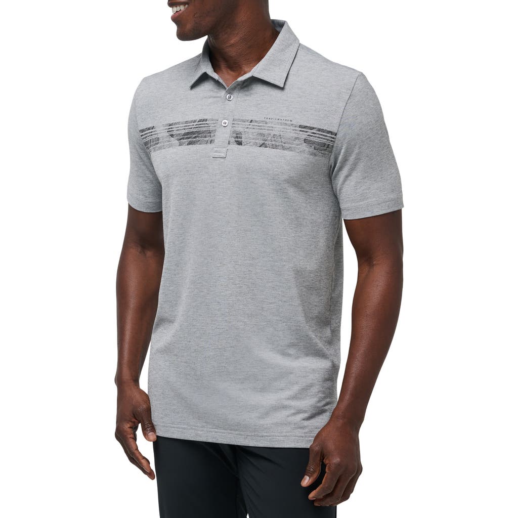 TravisMathew Cliffside Course Stripe Piqué Polo in Heather Medium Grey